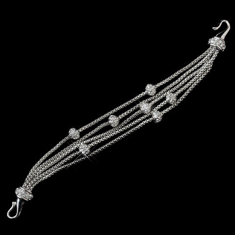 Antique Silver Clear 5 Row Pave Ball CZ Bridal Wedding Bracelet 3353