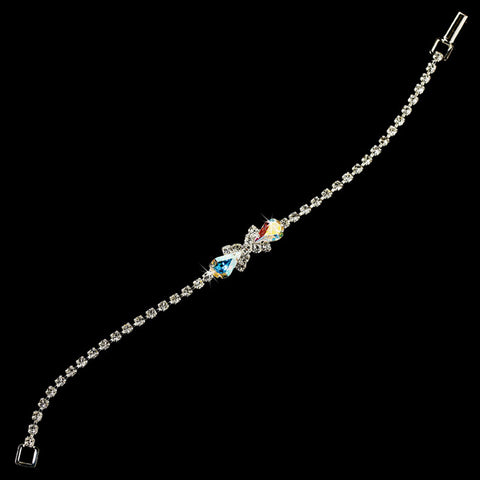 Rhinestone Tennis Bridal Wedding Bracelet in Silver Plating with Center Accent Embellishment B 342