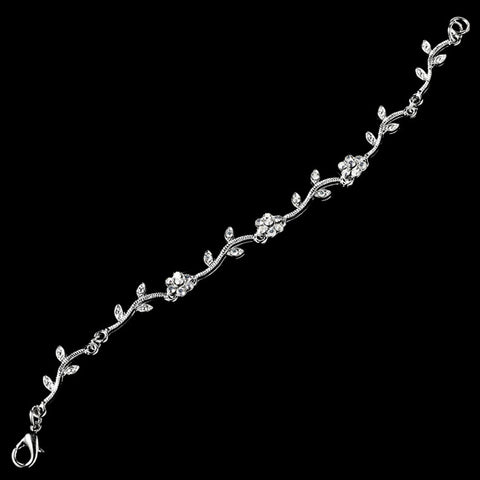 Silver Rhinestone Floral Bridal Wedding Bracelet B 383