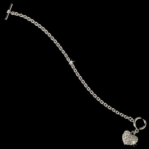 Silver Pave Heart Toggle Bridal Wedding Bracelet 3843