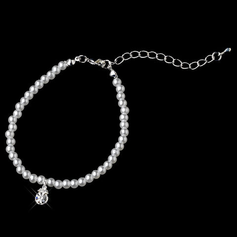 Child's Silver White Bridal Wedding Bracelet B-401
