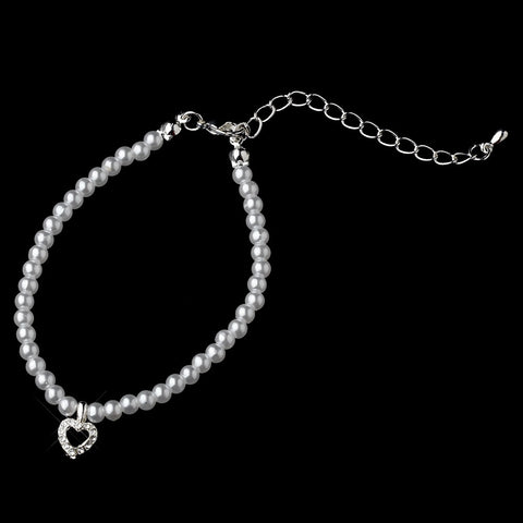 Child's Silver White Bridal Wedding Bracelet B-403