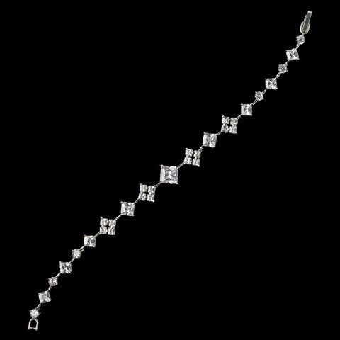Silver Clear CZ Crystal Princess Cut Bridal Wedding Bracelet 4074