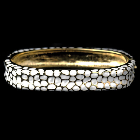 Gold with White Enamel Bangle Fashion Bridal Wedding Bracelet 6108