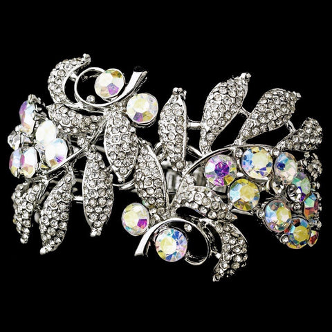 Charming Silver AB Floral Cuff Bridal Wedding Bracelet B 6509