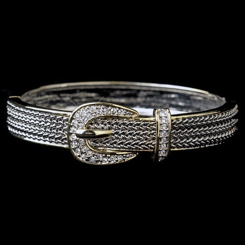 Gold Two Tone Buckle Clear CZ Crystal Fashion Bangle Bridal Wedding Bracelet 7024