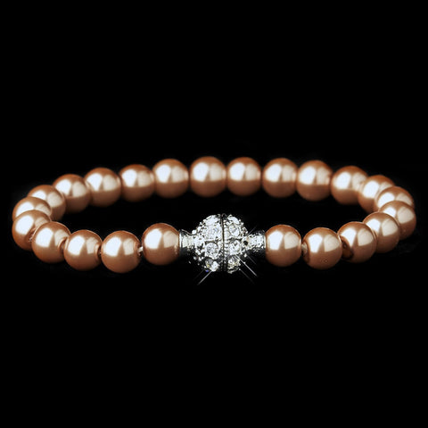 Dusty Rose Glass Pearl Pave Ball Bridal Wedding Bracelet 720