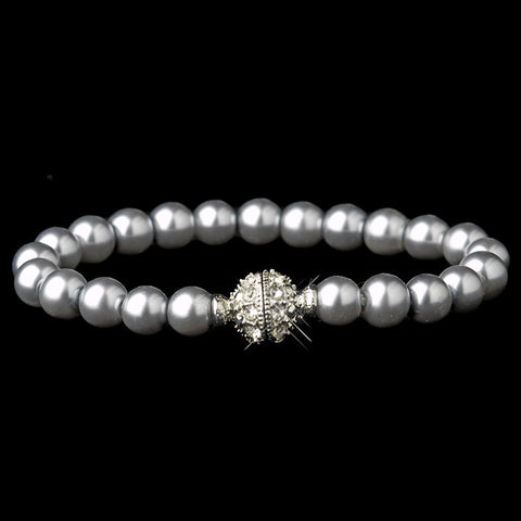 Grey Glass Pearl Pave Ball Bridal Wedding Bracelet 720