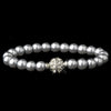Grey Glass Pearl Pave Ball Bridal Wedding Bracelet 720