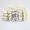 Antique Rhodium Silver 3 Row Ivory Pearl CZ Bridal Wedding Bracelet 7418