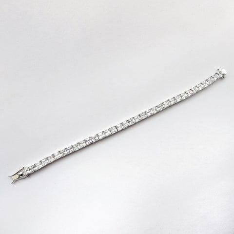 Antique Silver Rhodium Princess Cut CZ Crystal Bridal Wedding Bracelet 7423