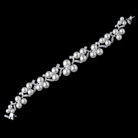 Rhodium Ivory Pearl & CZ Bridal Wedding Bracelet