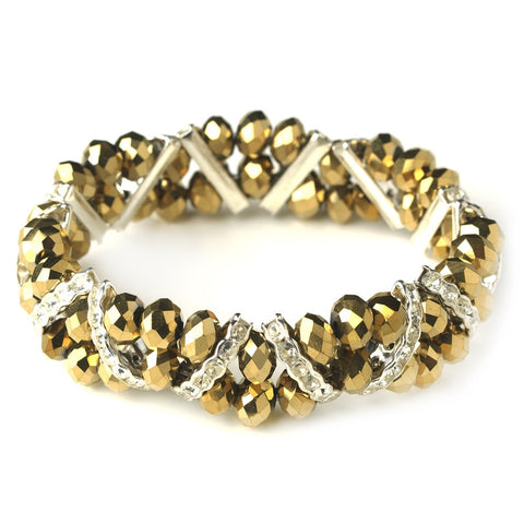 Gold Silver Clear Double Line Bridal Wedding Bracelet 7616