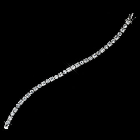 Antique Rhodium Silver Clear Princess & Round CZ Crystal Bridal Wedding Bracelet 7702