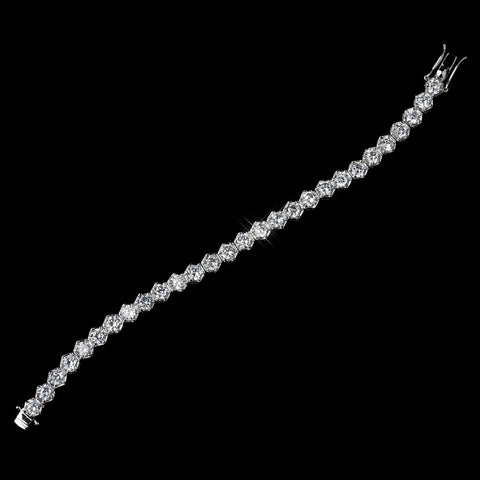 Antique Rhodium Silver Clear Round CZ Crystal Bridal Wedding Bracelet 7709