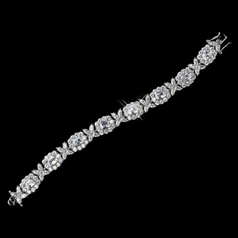 Antique Rhodium Silver Clear Princess & Marquise CZ Crystal Bridal Wedding Bracelet 7710