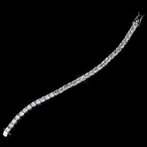 Antique Rhodium Silver Clear Princess Cut CZ Crystal Bridal Wedding Bracelet 7712
