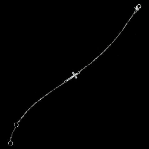 Antique Rhodium Silver Clear CZ Crystal Cross Bridal Wedding Bracelet 7714