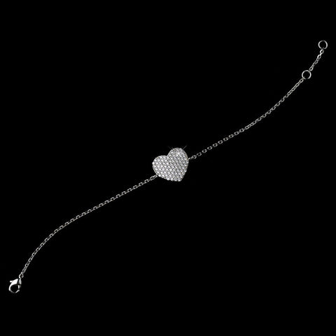 Antique Rhodium Silver Clear CZ Crystal Pave Heart Bridal Wedding Bracelet 7717