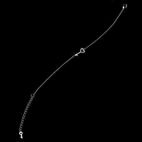 Antique Rhodium Silver Clear CZ Crystal Key To My Heart Bridal Wedding Bracelet 7718