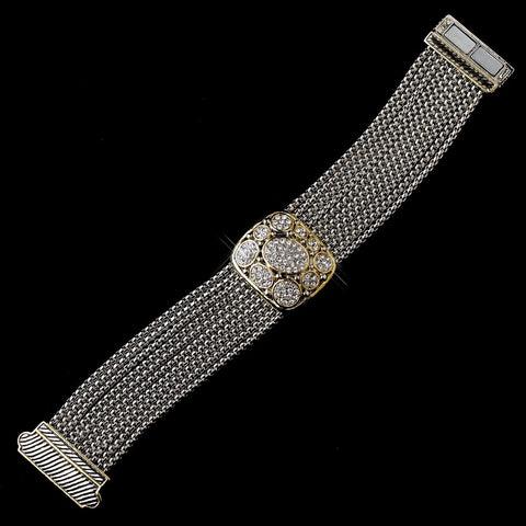 Linked Chain w/ Silver Clear Center and Gold Trim Bridal Wedding Bracelet 7969