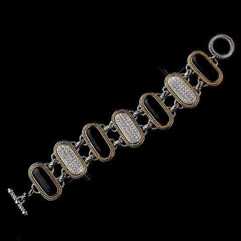 Silver Black Clear w/ Gold Trim Bridal Wedding Bracelet 7975