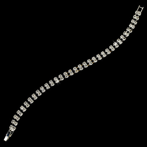 Silver Clear Double Row Rhinestone Bridal Wedding Bracelet 80002