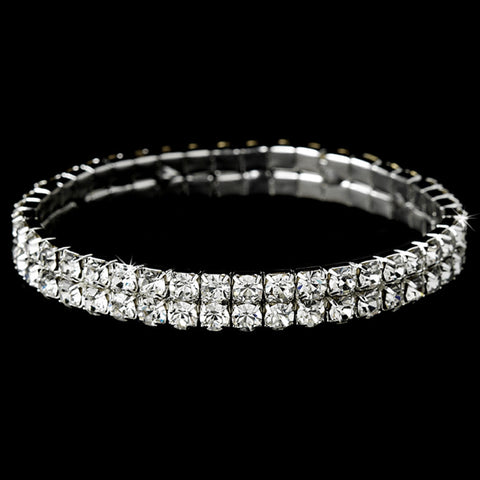 Alluring 2 Row Rhinestone Stretch Bridal Wedding Bracelet 8012