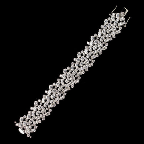 Plus Size 6 3/4" long Rhodium Clear CZ Crystal Bridal Wedding Bracelet 82004