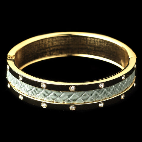 Gold Mint Bangle w/ Rhinestone & Mint Snakeskin Like Pattern Fashion Bridal Wedding Bracelet 82061