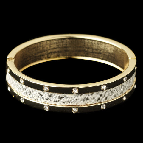 Gold White Bangle w/ Rhinestone & White Snakeskin Like Pattern Fashion Bridal Wedding Bracelet 82061