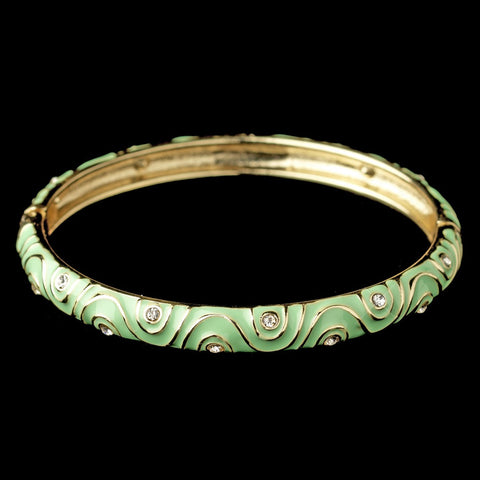 Gold Mint Enamel Swirl & Rhinestone Bangle Bridal Wedding Bracelet 82063