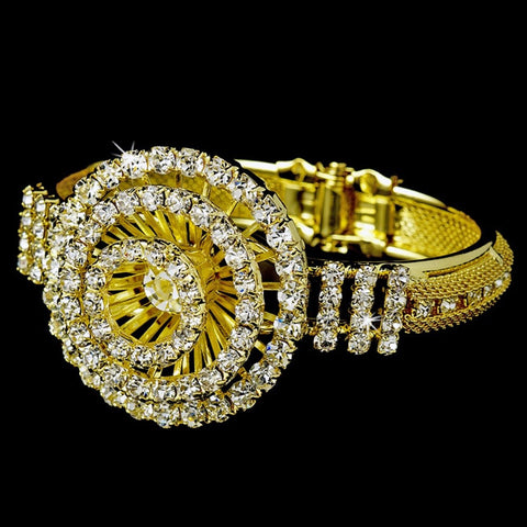 * Gold Clear Crystal Fountain Bridal Wedding Bracelet 8277