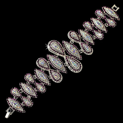 Glamorous Vintage Silver Amethyst Rhinestone Bridal Wedding Bracelet 8290