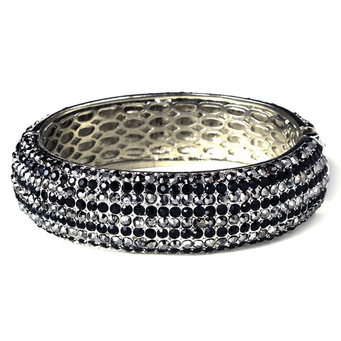 Antique Silver Black Rhinestone Bangle Bridal Wedding Bracelet B 8332