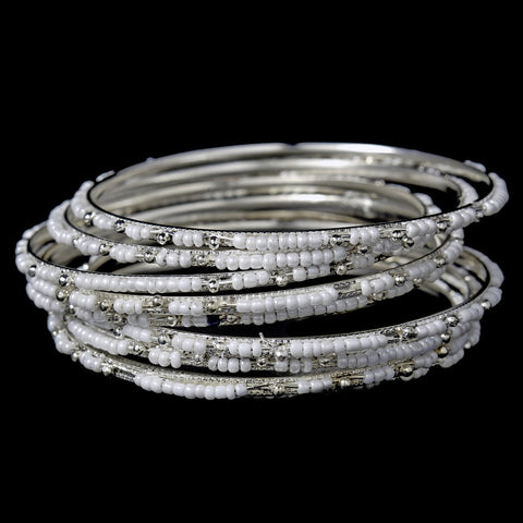 Lovely Silver Pearl Bangle Bridal Wedding Bracelet B 8348
