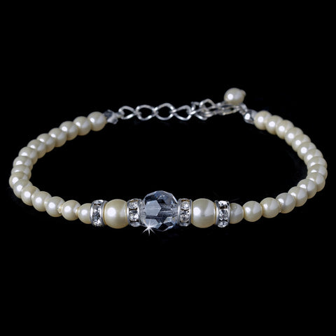 Ivory Silver with Clear Crystal Bridal Wedding Bracelet 8368