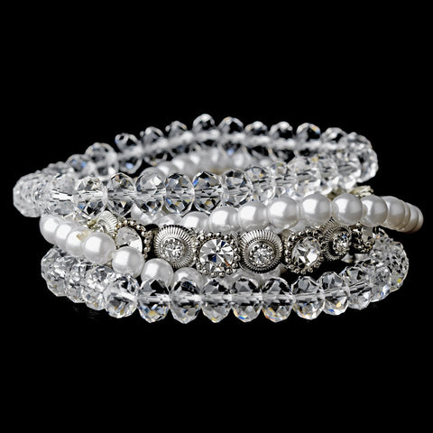 Silver White Bridal Wedding Bracelet 8469