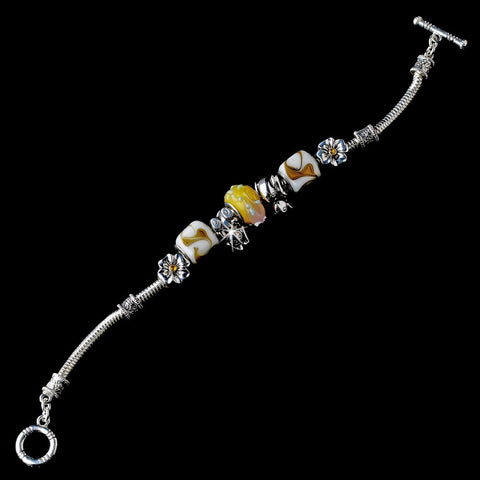 Silver & Yellow Citrine Charm Bridal Wedding Bracelet 8516