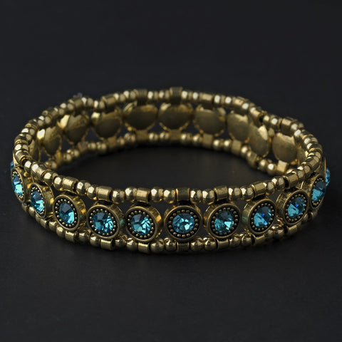Gold Aqua Stretch Bridal Wedding Bracelet 8517