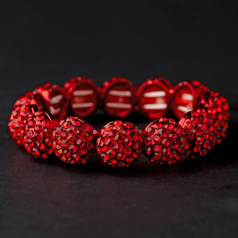 Red Pave Ball Stretch Bridal Wedding Bracelet 8543