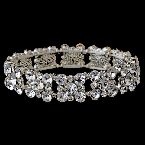 Vintage Silver Clear Stretch Bridal Wedding Bracelet 8556