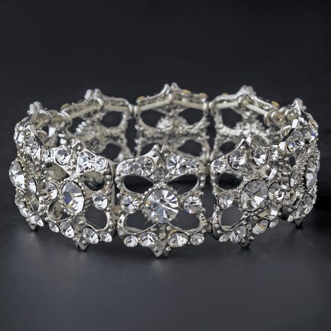 Vintage Silver Clear Stretch Bridal Wedding Bracelet 8557