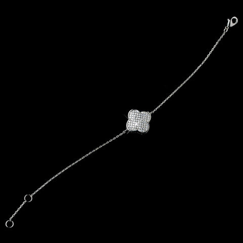 Silver Clear Clover Micro Pave Bridal Wedding Bracelet 8640