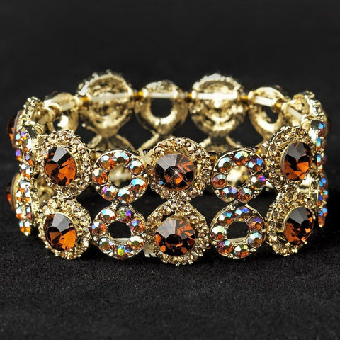 Gold Brown & Clear Crystal Bridal Wedding Stretch Bridal Wedding Bracelet 8658