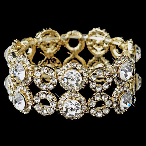 Gold Clear Crystal Stretch Bridal Wedding Bracelet 8658