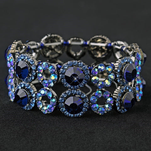 Hematite Sapphire & Light Blue AB Crystal Bridal Wedding Stretch Bridal Wedding Bracelet 8658