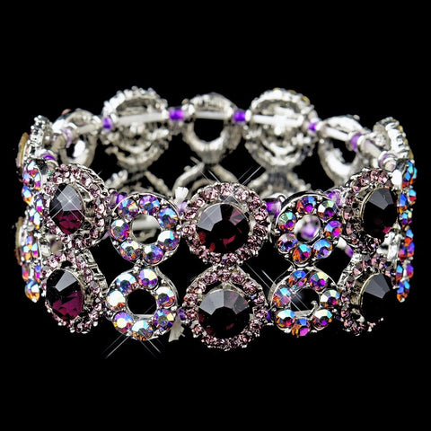 Silver Amethyst & AB Crystal Bridal Wedding Stretch Bridal Wedding Bracelet 8658