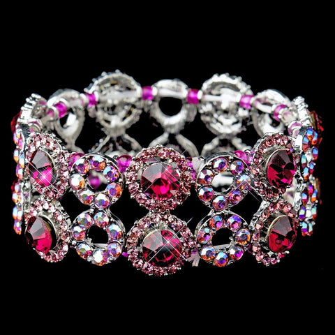 Silver Pink & AB Crystal Bridal Wedding Stretch Bridal Wedding Bracelet 8658