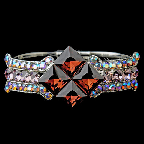 Silver Large Amethyst & AB Crystal Bridal Wedding Clasp Bridal Wedding Bracelet 8660